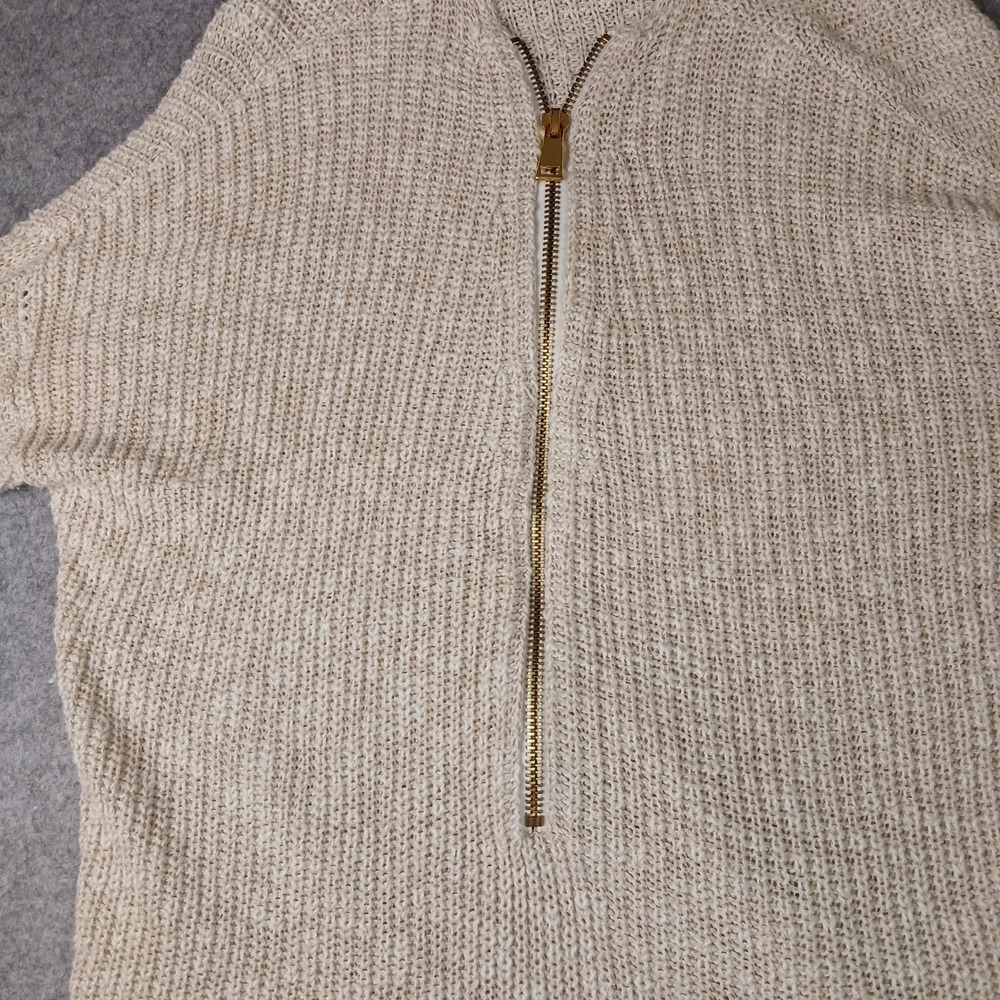 ABS Sweater Womens Medium Beige Marled Vanilla Half Zip Chunky Knit‎ A6F069SC - Picture 3 of 10